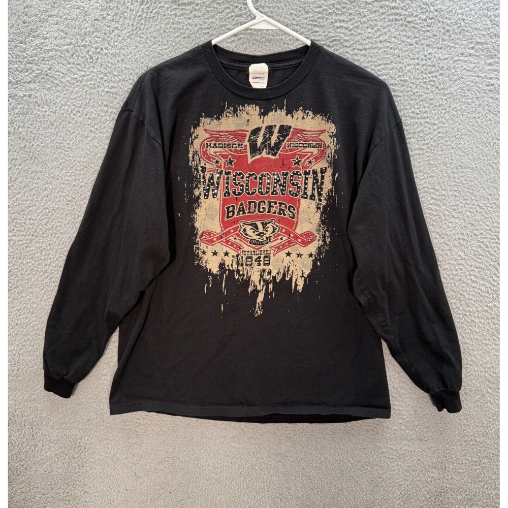 Wisconsin Badgers‎ Shirt Womens Large Black Embellished College Sports NCAA Y2K